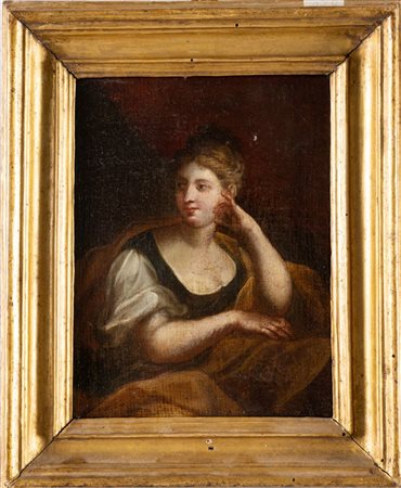Pittore del XIX secolo. Ritratto femminile in un interno.