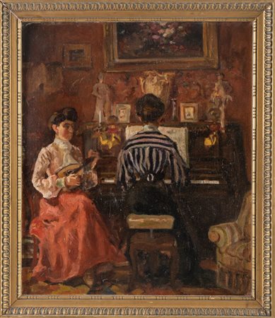 Pittore del XIX secolo. Scena di musica in un interno.