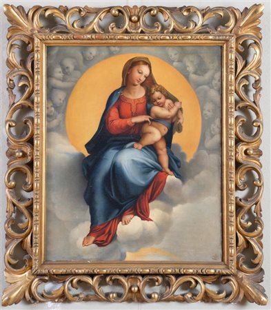 Maestro degli inizi del XIX secolo. "Madonna con Bambino”. Copia di una parte della "Madonna di Foligno" di Raffaello.