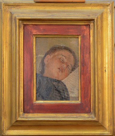 Silvestro Lega (Modigliana, 1826 – Firenze, 1895). Ritratto di bambino che dorme.