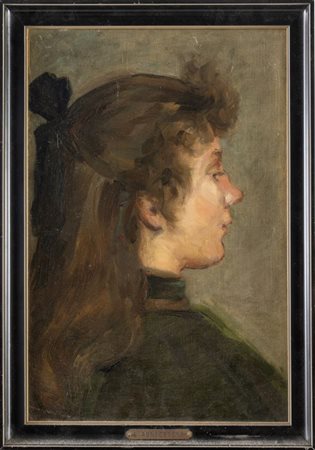 Édouard Agneessens (Bruxelles 1842 - Uccle 1885), attr.. Ritratto femminile di profilo. 
