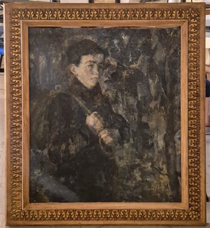 Narcisse Guilbert (Bouville 1878 - Rouen 1942), attrib., “Ritratto di ragazzo con fagotto”.