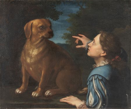 Maestro barocco europeo tra XVII e XVIII secolo. Giovane nobile con cane. 