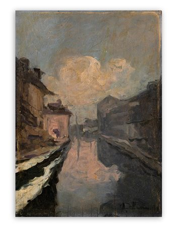 ACHILLE CATTANEO (1872-1932) - Naviglio grande Milano. Ricordo pel tuo giorno onomastico, 1919