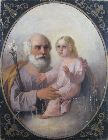 Anonimo XIX sec. San Giuseppe e Gesu Bambino Olio su tela 95x78 cm