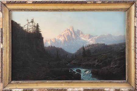 Alfred Godchaux (1835-1895) Paesaggio montano Olio su tela 43x70 cm