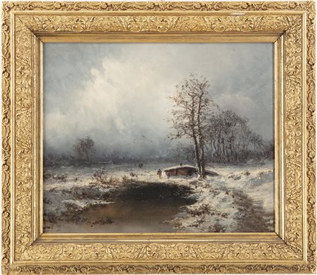 Alfred Godchaux (1835-1895) Nevicata Olio su tela 54x65 cm