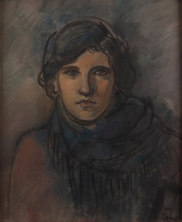 Mario Lomini (Redondeso 1887-1948) Ritratto giovane ragazza Pastello su carta...