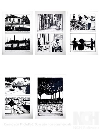 SCHINAIA SERENA - "Fumo"5 tavole originali a fumetti in b/nformato A4.