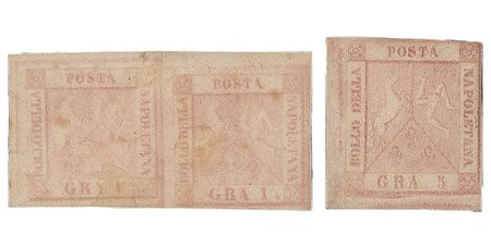 Antichi Stati Italiani - Napoli - 1858 - Lotto con coppia 1 gr.  e un 5 gr. (3 - 8c cat. 10.250)