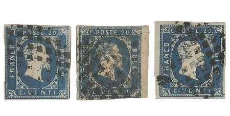 Antichi Stati Italiani - Sardegna - 1851 - Lotto di tre 20 cent (2)