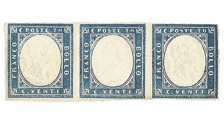 Antichi Stati Italiani - Sardegna - 1860 - Striscia di tre 20 cent (15Ca)