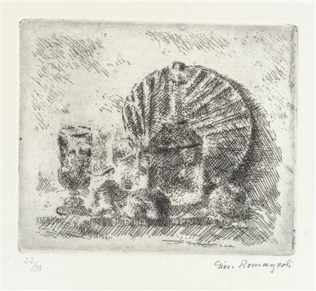 Giovanni Romagnoli (Faenza 1893 – Bologna 1976), "Natura morta con ventola", 1956.