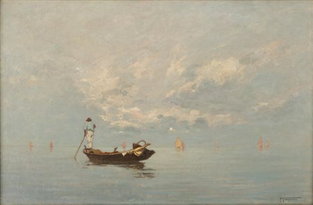 Pietro Fragiacomo - Il barcaiolo in laguna