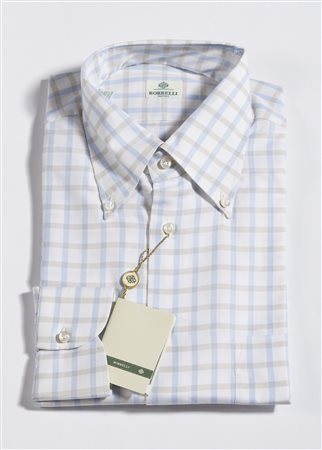 BORRELLI - Camicia bianca con quadretti azzurri.