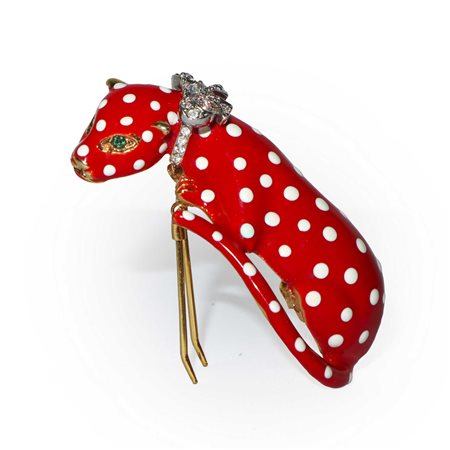 Kenne° Jay Lane Jewelry - Ferma Foulard a forma di leopardo rosso a pois bianchi con strass