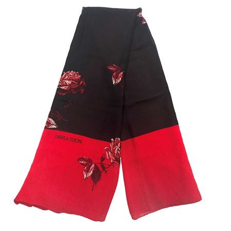 Andrea Odicini - Foulard sciarpa in chiffon fondo nero con rose rosse