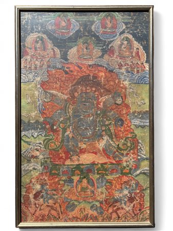 Thangka raffigurante divinità Tibet, XVIII secolo 88 x 54. Su seta. Montato...