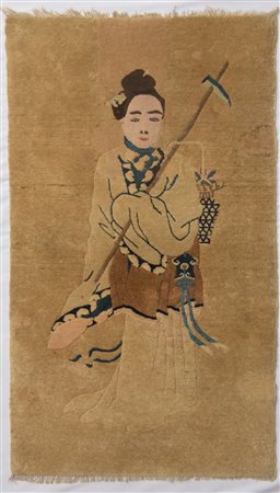 Tappeto con personaggio Manifattura di Pechino - fine del XIX secolo 120 x 64...