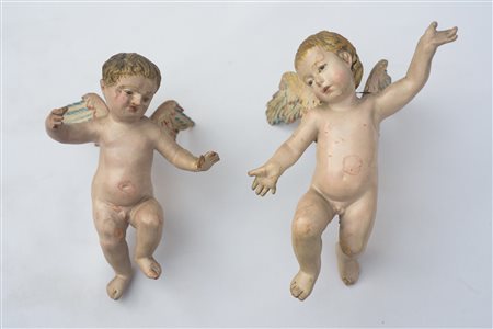 Coppia di putti alati da presepe Manifattura napoletana, XIX secolo 17 x 13...