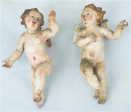 Coppia di putti alati da presepe Manifattura napoletana, XVIII secolo 15 x 9...