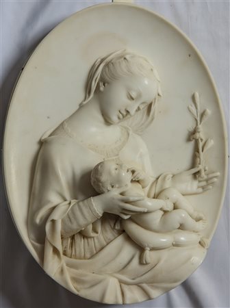 Altorilievo raffigurante Madonna con Bambino XIX secolo marmo 47 x 33 cm Di...