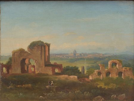 Veduta di Roma da Caracalla Scuola italiana, XIX secolo olio su tela 30 x 41...