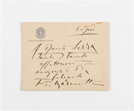 Filippo Tommaso Marinetti (Alessandria d’Egitto 1876-Bellagio 1944)  - Autografo su carta intestata della Reale Accademia d'Italia