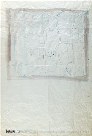 Alberto Burri (Città di Castello 1915-Nizza 1995)  - Studio per manifesto alla galleria La Tartaruga, 1967