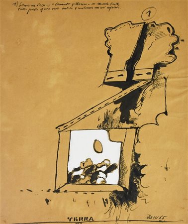 Fabrizio Plessi (1940) TERRA, 1965 tecnica mista su carta povera, cm 31x24,5...