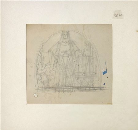 Fortunato Depero, Studio per lunetta della giustizia, 1952, matita su carta,...