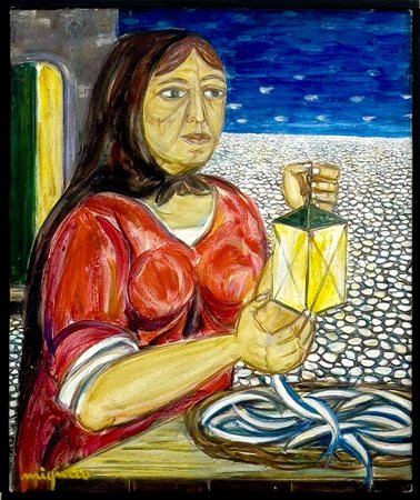 Giuseppe Migneco, Donna con lanterna, 1969, olio su tela, 50x40 cm,...