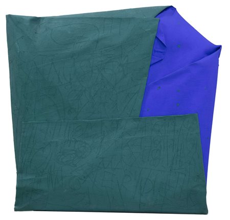 Cesare Berlingeri, Verde blu, 2004, tecnica mista su tela piegata, 90x90 cm,...
