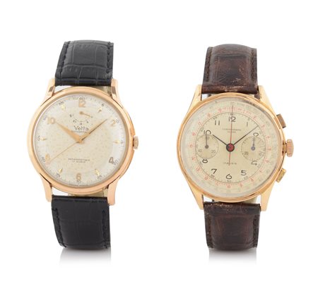 OROLOGI VARIVETTA E CHRONOGRAPHE SUISSE ANNI '50.1. Cassa in oro rosa 18 kt...