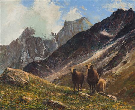 ROMOLO GARRONE<BR>Torino 1891 - 1959<BR>"Montagne e pecore"