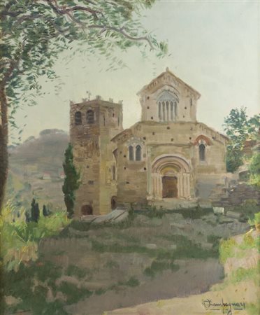 OTTORINO CAMPAGNARI<BR>Mestre (VE) 1910 - 1982 Torino<BR>"Chiesa romana sopra Andora, Imperia"