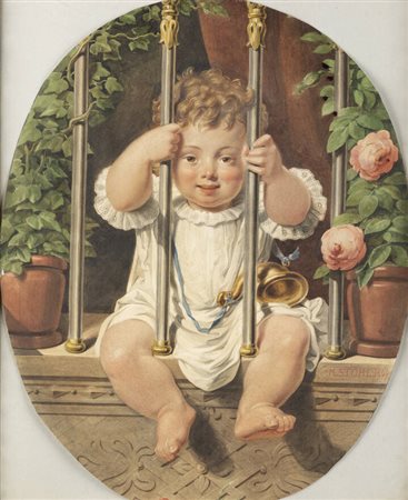 MICHAEL STOHL<BR>Vienna (Austria) 1814-1881<BR>"Bambino alla ringhiera" 1869