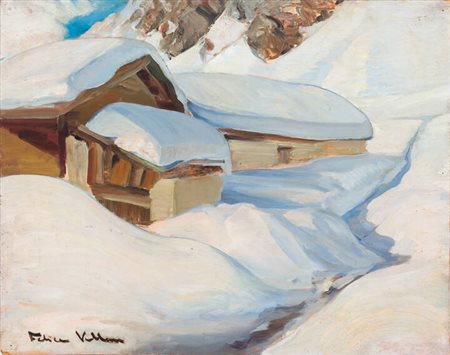 FELICE VELLAN<BR>Torino 1889 - 1976<BR>"Case innevate"