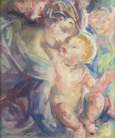 MARIO MICHELETTI<BR>Balzola Monferrato (AL) 1892 - 1975 Torino<BR>"Madonna col bambino Gesù e due cherubini"