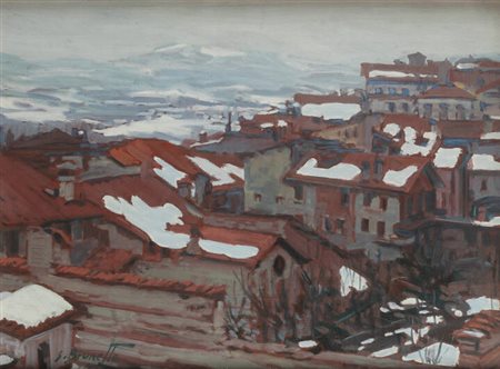 SILVIO BRUNETTO<BR>San Maurizio Canavese (TO) 1932<BR>"Mondovì d'inverno" 1974