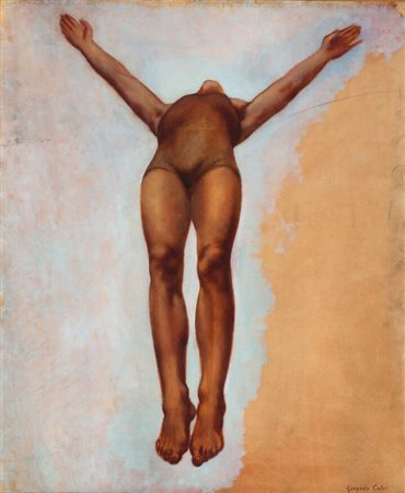 GREGORIO CALVI DI BERGOLO<BR>Torino 1904 - 1994<BR>"Studio di corpo maschile durante il tuffo"