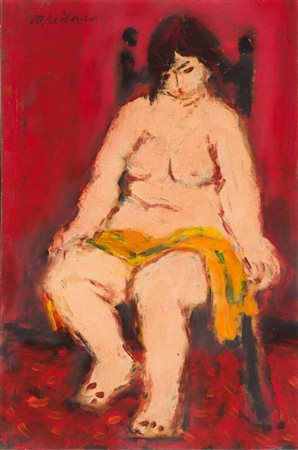 GIULIO DA MILANO<BR>Nizza (Francia) 1895 - 1990 Torino<BR>"Nudo su sfondo rosso"