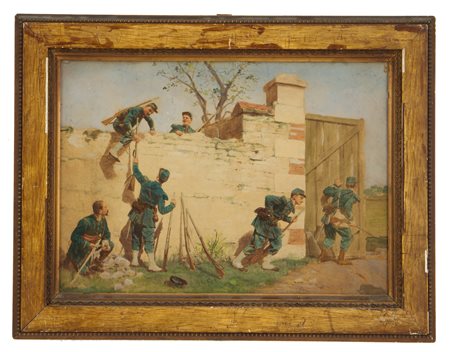 e'TIENNE-PROSPER BERNE-BELLECOUR . Painting "SOLDIERS CLIMBING A WALL"