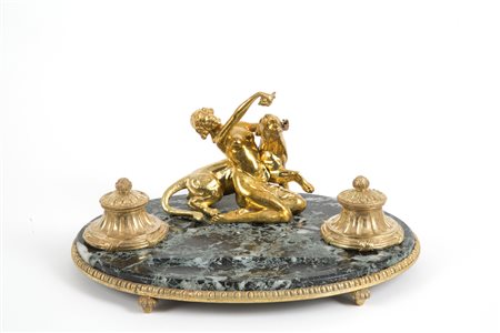 Bronze and marble inkwell