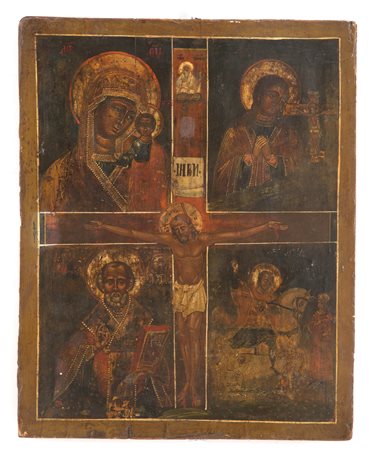 Double-faced icon "JESUS AND ANGELS" and "CRUCIFIED, MADONNA AND SAINTS"