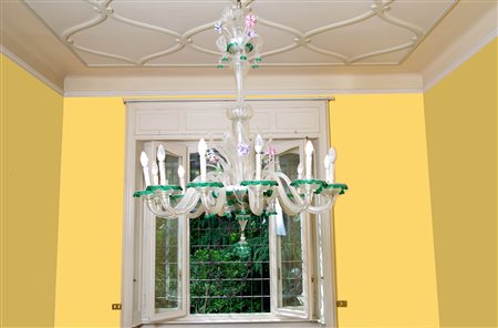 Transparent and green glass chandelier