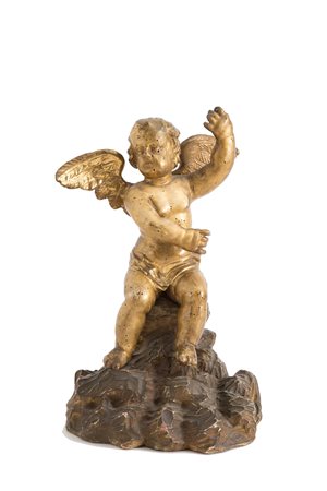 Golden wooden sculpture "PUTTO"