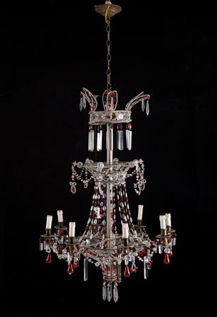 Iron chandelier with ruby drops