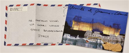 Christo and Jeanne-Claude WRAPPED REICHSTAG, BERLIN collage e corda su...