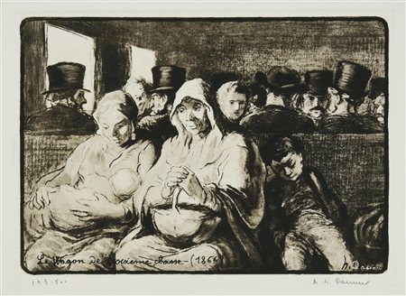 D'apres Honore' Daumier LE WAGON DU TROISIEME CLASSE acquaforte, cm 21,5x29,5...